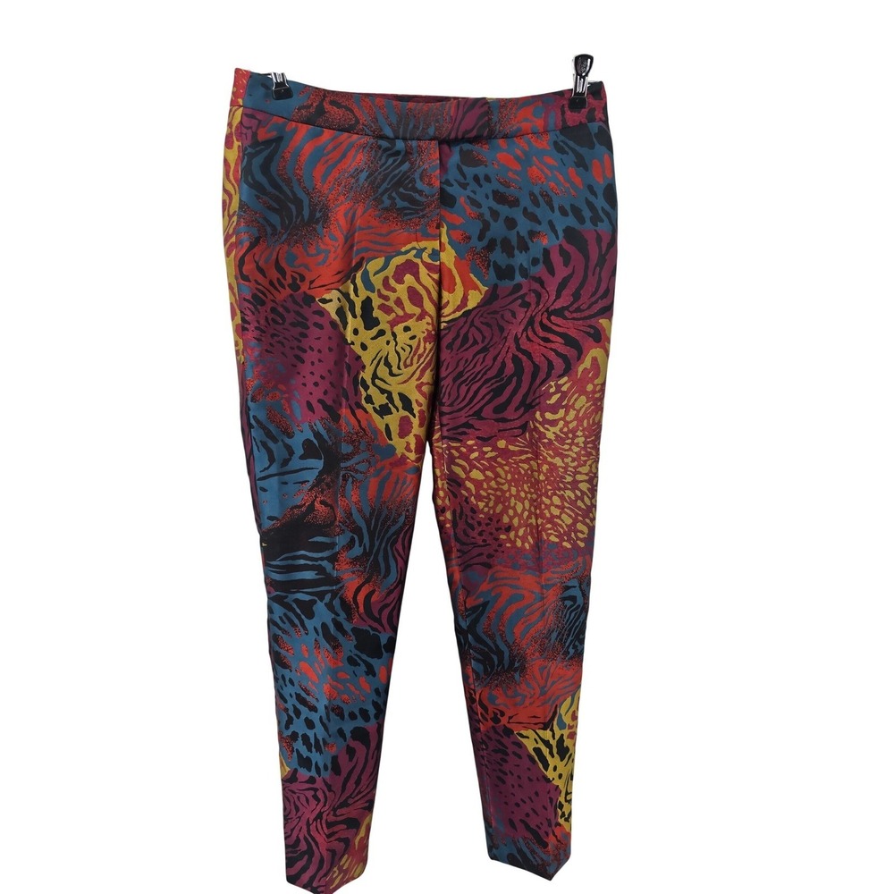 Anne Klein Dress Pants Womens 4 Multicolor Animal Print Tapered Ankle Trousers